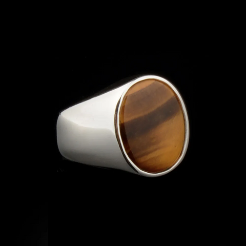 Plain Square Red Agate Modern Silver Ring