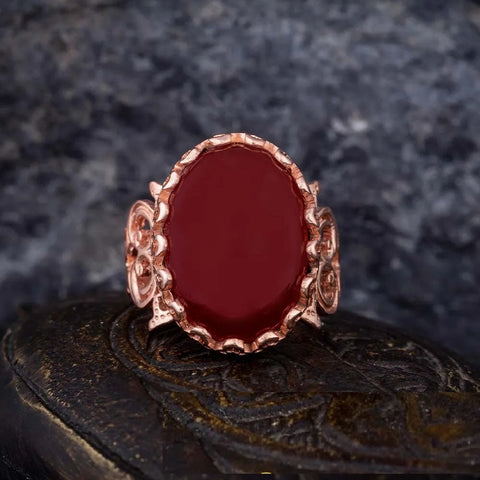 Red Yemeni Aqeeq D Shape Handcraft Women Ring