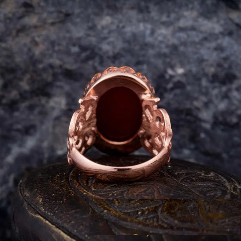 Red Yemeni Aqeeq D Shape Handcraft Women Ring