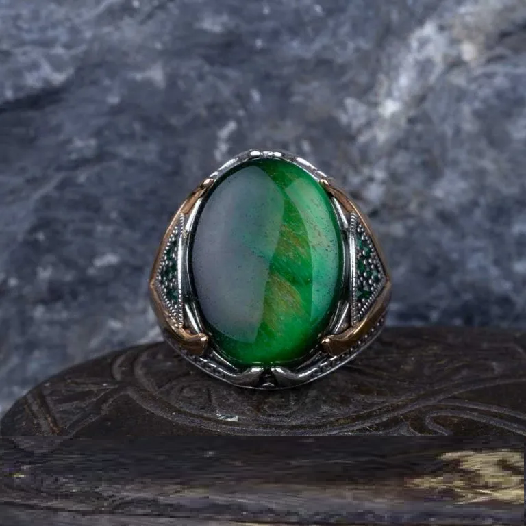 Rectangle Tiger Eye Knitted Silver Men Ring