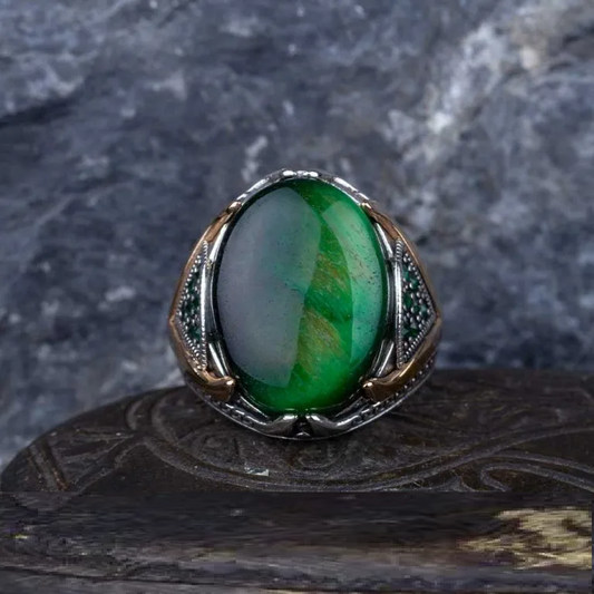 Rectangle Tiger Eye Knitted Silver Men Ring