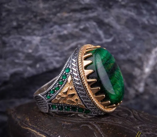 Royal Collection Green Tiger Eye Silver Ring No2