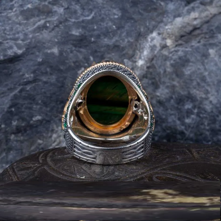 Royal Collection Green Tiger Eye Silver Ring No2