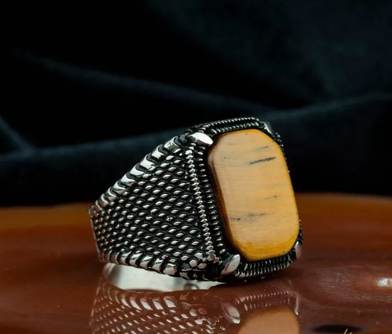 Square Tiger Eye Classic Silver Ring