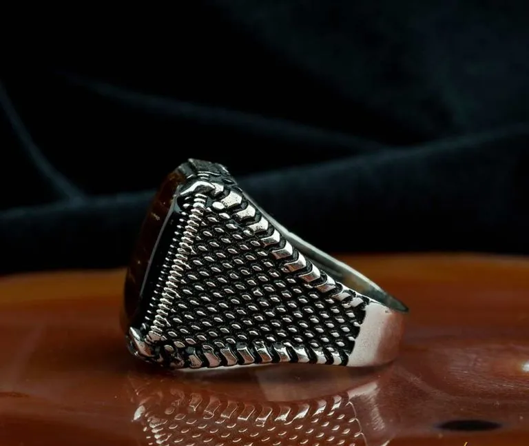 Square Tiger Eye Classic Silver Ring