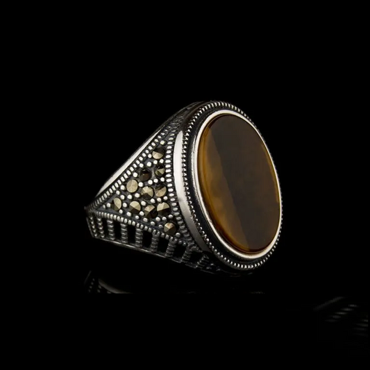 Tiger Eye and Marcasite Designer Ring