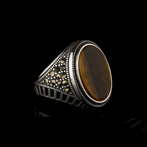 Tiger’s Eye and Marcasite Designer Ring