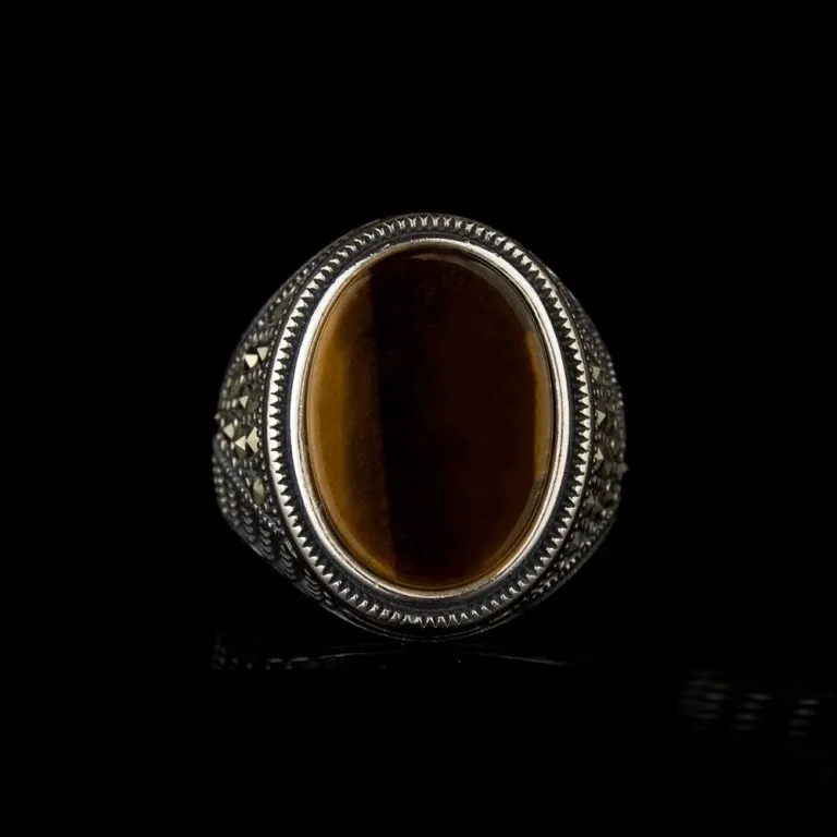 Tiger Eye and Marcasite Designer Ring