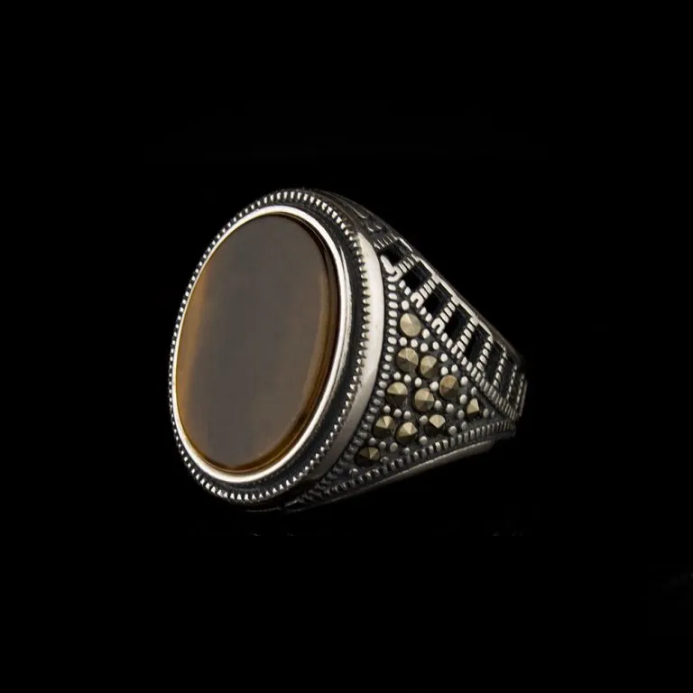 Tiger Eye and Marcasite Designer Ring