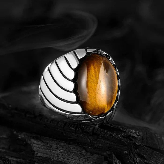 CAT EYE WAVES MEN'S RING - SILVER
