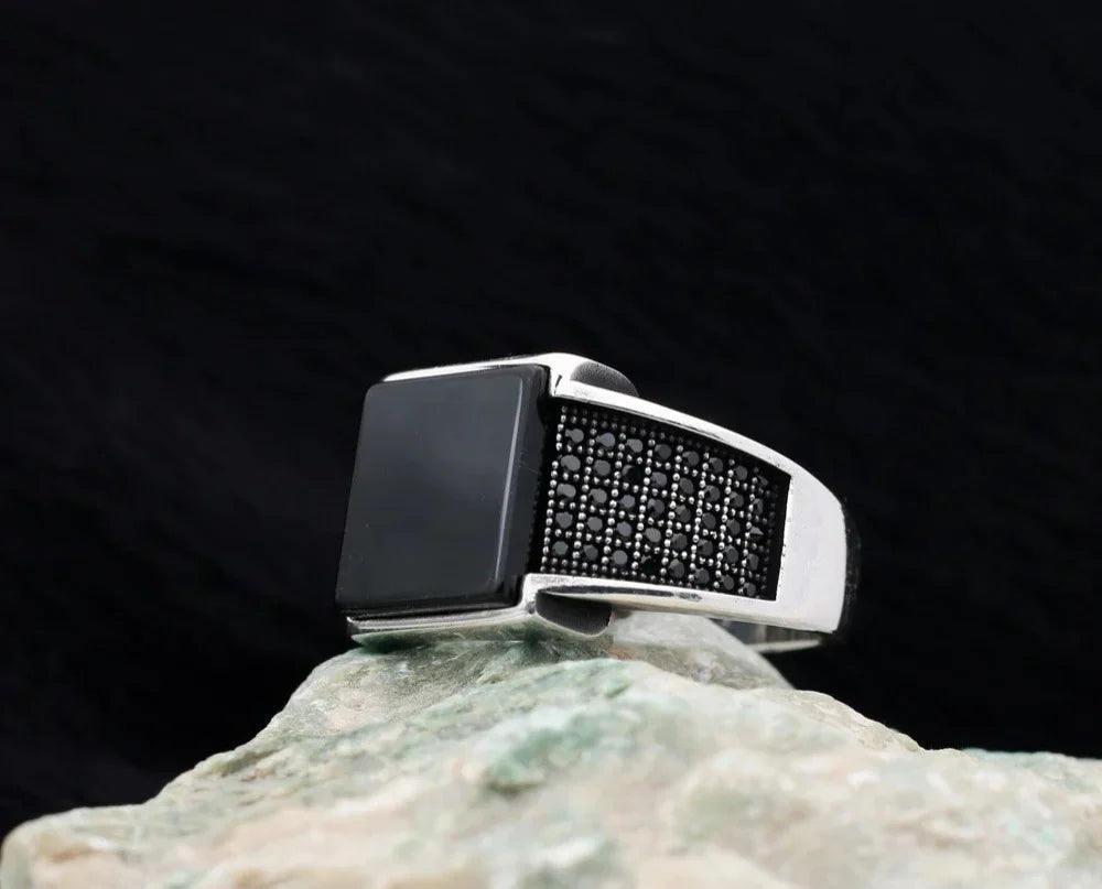 Timeless Black Square Onyx-Silver