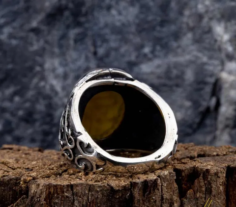 Yellow Aqeeq Hasbunallahu Wa Ni’mal Wakeel Ring