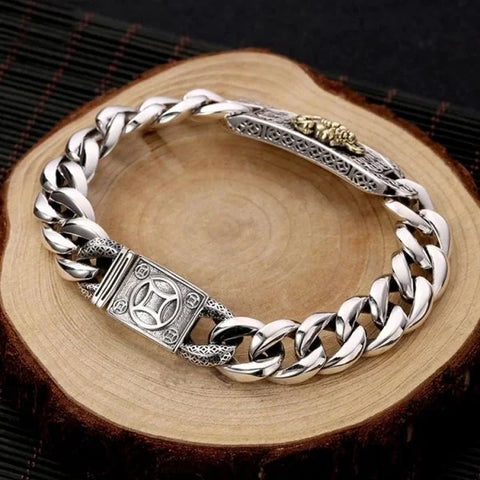 Sterling Silver Pixiu Curb Chain Bracelet