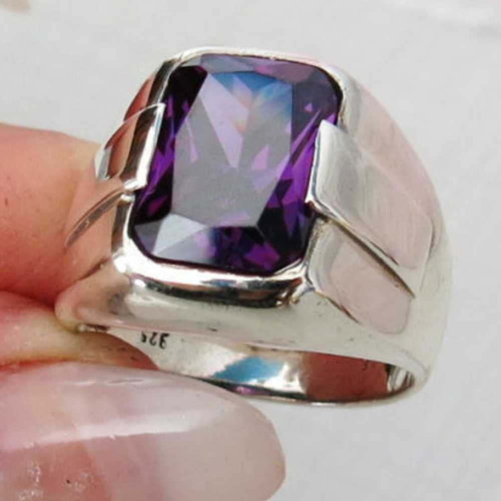 Amethyst with Simple Stone Silver Mens Ring