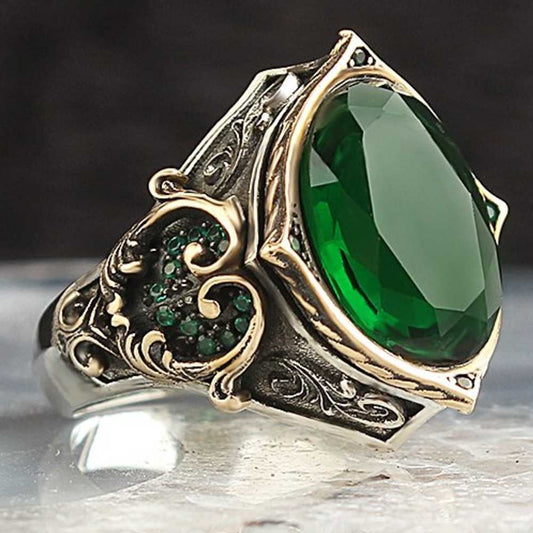 Authentic Emerald Handmade Silver Mens Ring
