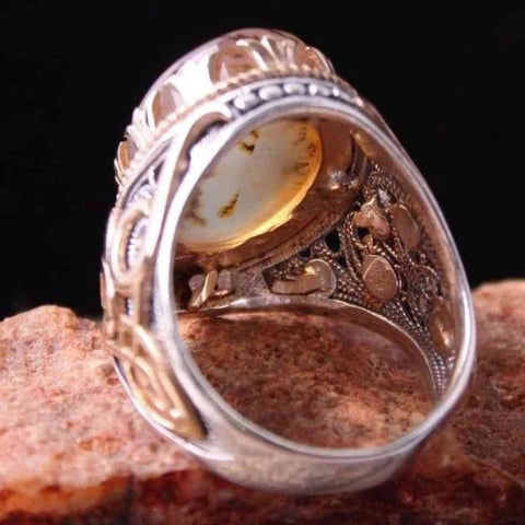 Authentic Yemeni Agate Stone Handmade 925 Sterling Silver Mens Ring