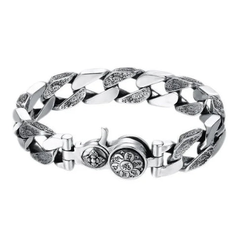 Sterling Silver Rotatable Buddhist Mantra Vajra Curb Chain Bracelet