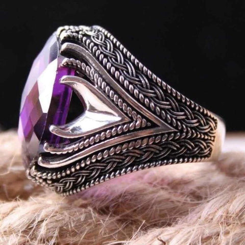 Best Design Amethyst Stone 925 Sterling Silver Mens Ring