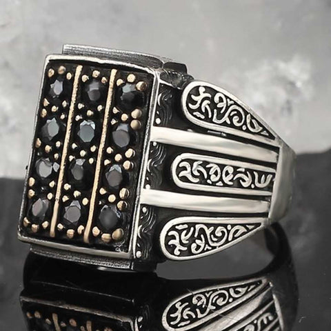 Black Onyx Multi Stone 925 Sterling Silver Mens Ring