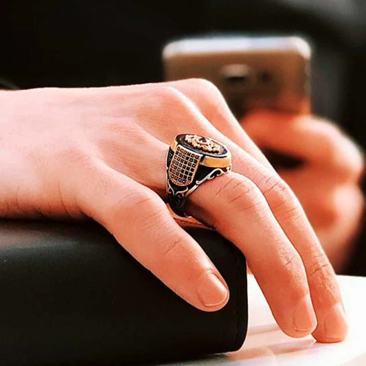 Black Onyx Multi Stones Silver Popular Mens Ring