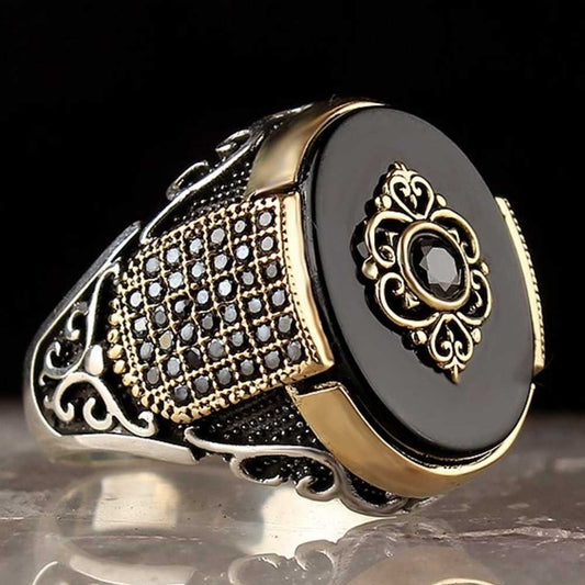 Black Onyx Multi Stones Silver Popular Mens Ring