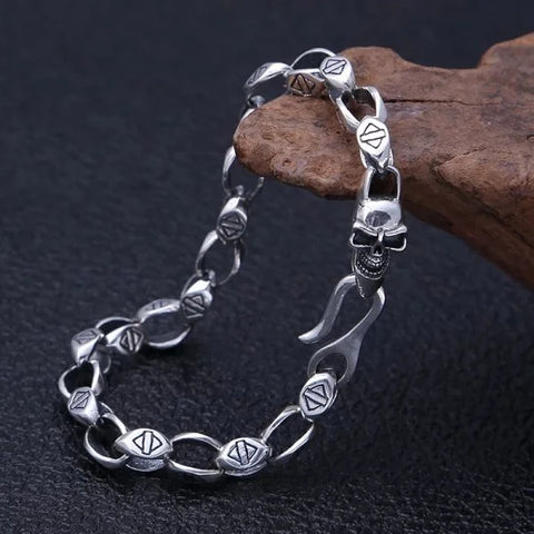 Sterling Silver Vintage Skulls Link Chain Bracelet