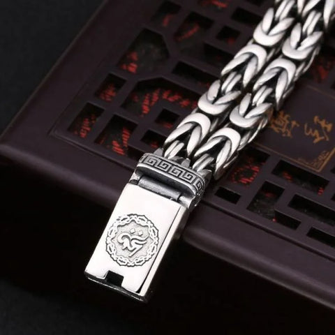 Sterling Silver Sanskrit Buddhist Mantra Curb Chain Bracelet