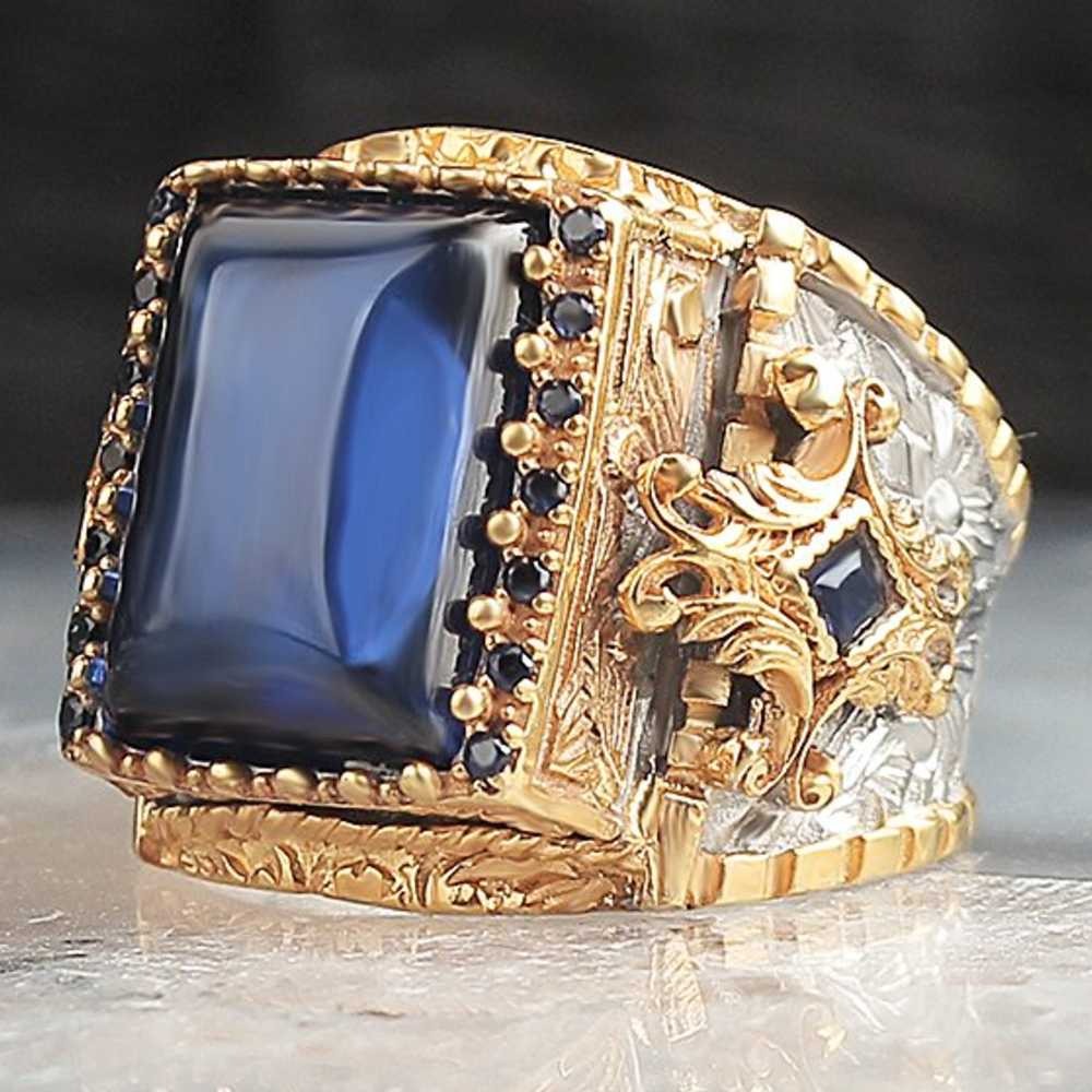 Elegant Handmade Sapphire Stone Silver Heavy Mens Ring