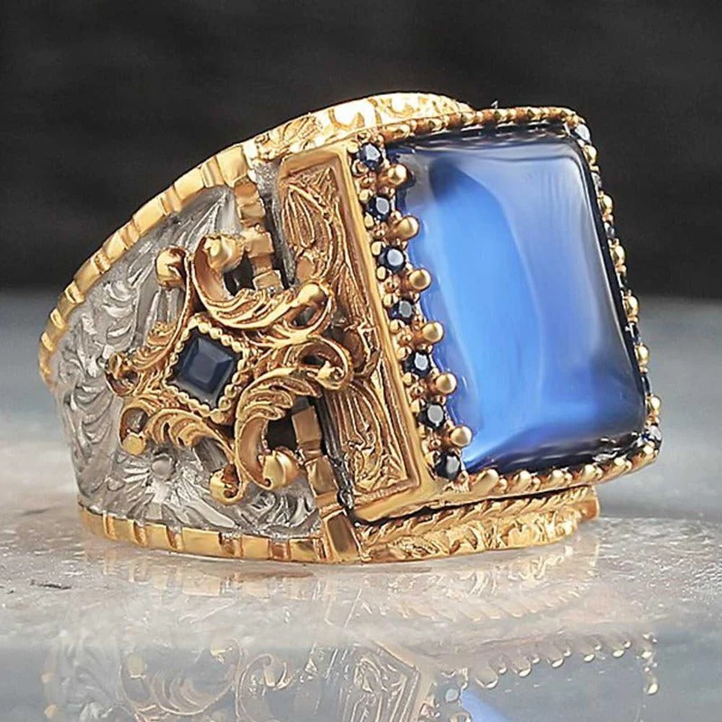 Elegant Handmade Sapphire Stone Silver Heavy Mens Ring