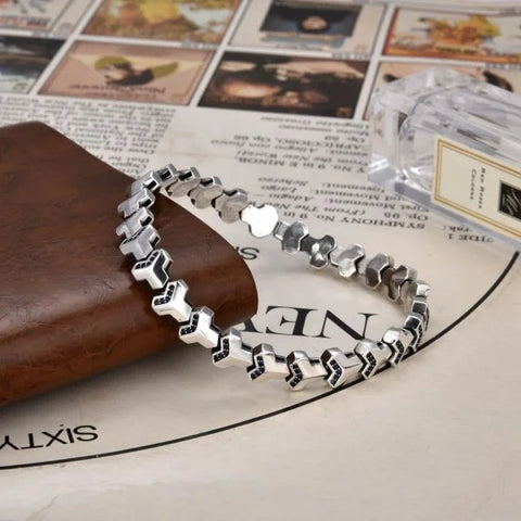 Sterling Silver Bully Mountain Armour Geometric Punk Bracelet
