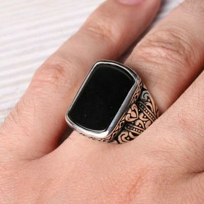 Fresh Silver Black Onyx Stone Mens Ring