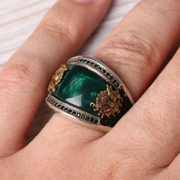 Handmade SilverOttaman Green Emerald Stone Mens Ring
