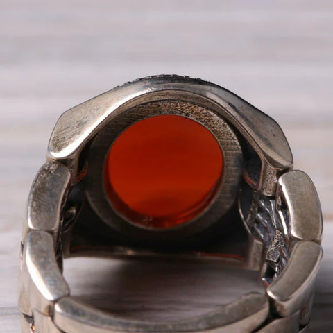 Handmade 925 Sterling Silver Clock Style Agate Aqeeq Stone Mens Ring