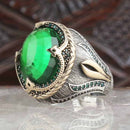 Handmade Silver Drop Emerald Stone Mens Ring