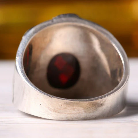 Handmade 925 Sterling Silver Ottaman Eagle Ruby Stone Mens Ring