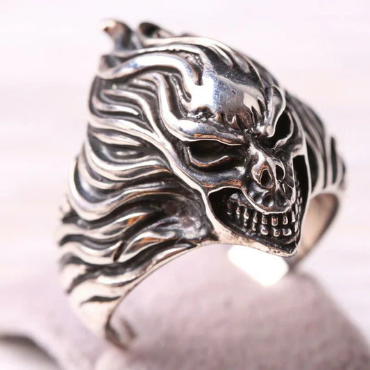 Handmade Silver Skull No Stone Mens Ring