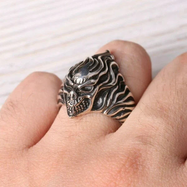 Handmade Silver Skull No Stone Mens Ring