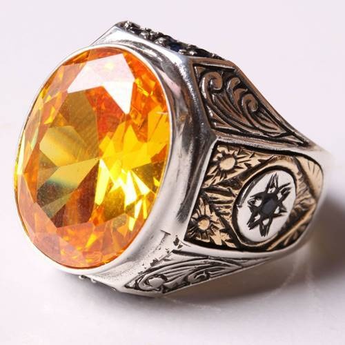 Handmade Silver with Citrine Stone Mens Ring