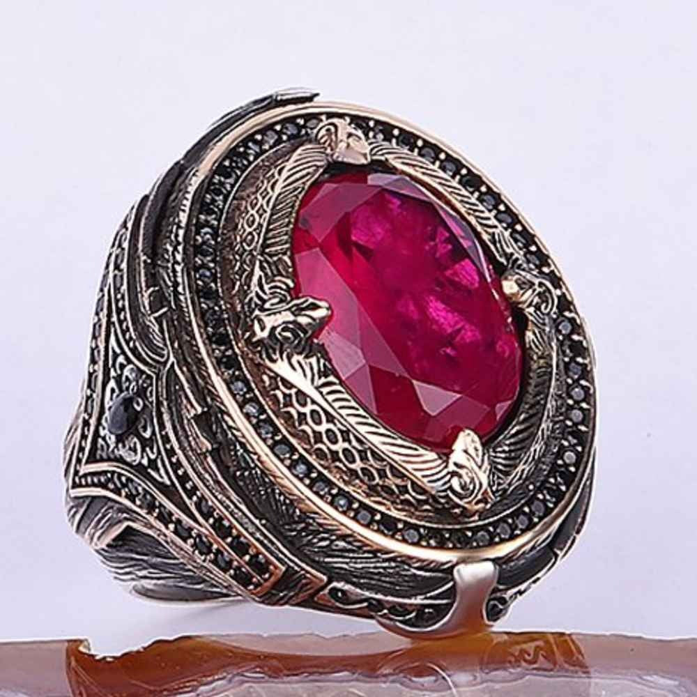 Heavy and Elegant Silver Natural Ruby Stone Mens Ring