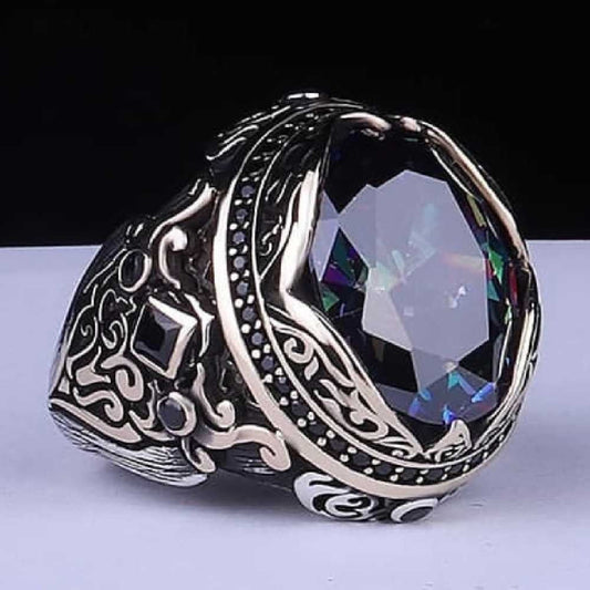 Heavy New Style Mystic Topaz Stone Silver Mens Ring