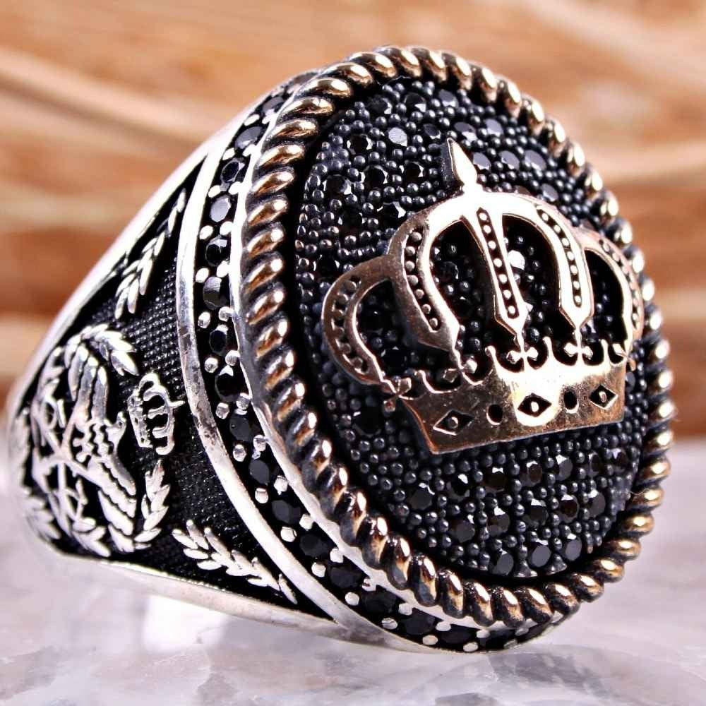 King Eagle Onyx Stone Silver Handmade Black Mens Ring