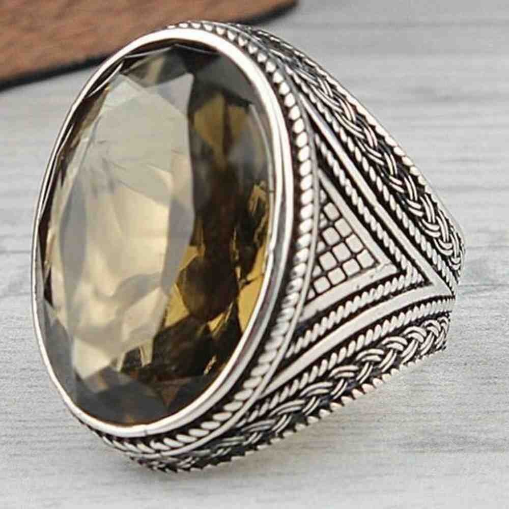 Luxury Peridot Silver Mens Ring