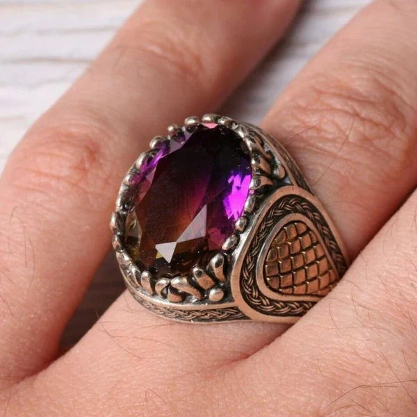 Luxury Tourmaline Stone Silver Mens Ring