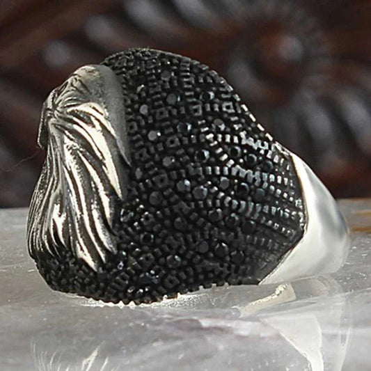 Multi Black Onyx Stone Eagle Style Silver Mens Ring