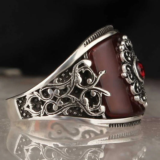 Noble Red Agate Best Silver Handmade Mens Ring