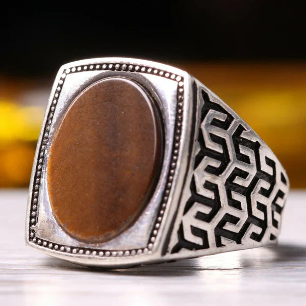 Original Handmade Silver Tigers Eye Stone Mens Ring