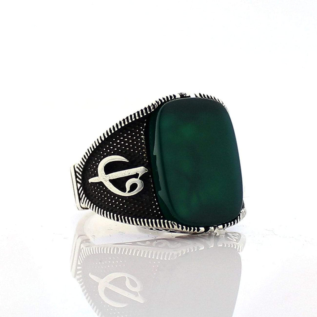 Silver Green Aqeeq (Agate) Stone IS1 IS2 NS3