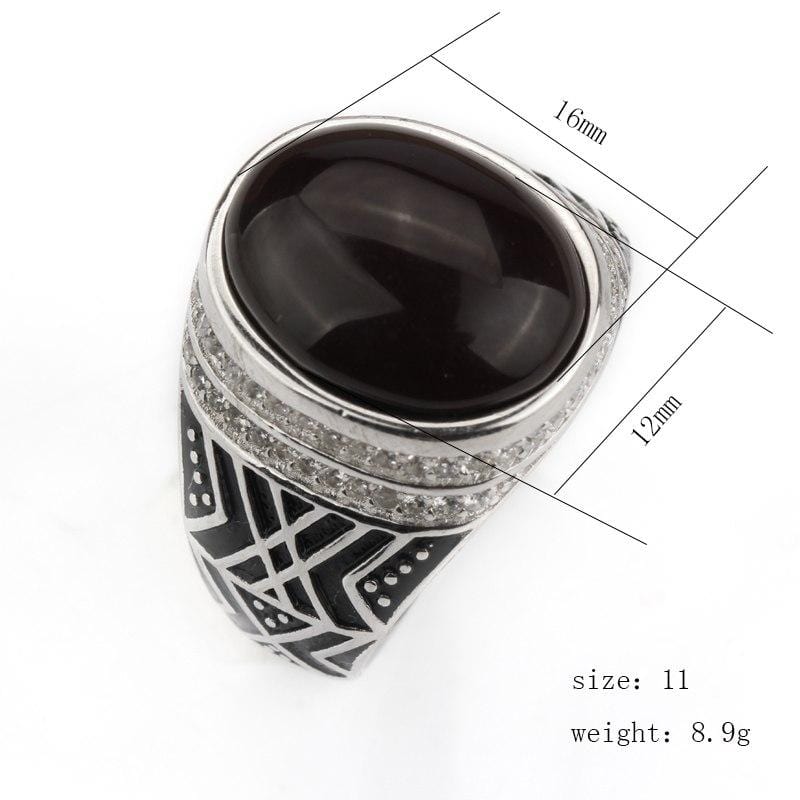 Silver with Dark Brown Agate Stone with Clear CZ Men Ring NS3 IS2 IS1 VAL1