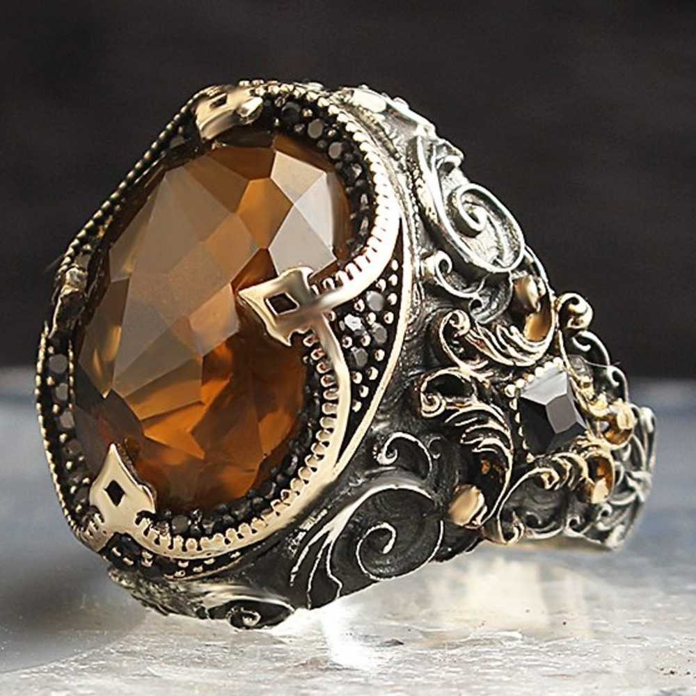 Raid Citrine and Onyx Silver Handmade Mens Ring