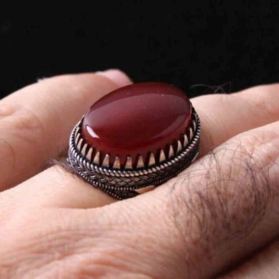 Red Liver Agate Stone Handmade Silver Mens Ring